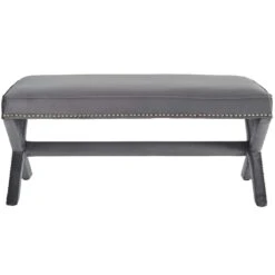 Other Bench In Gray Velvet With X-Base Frame Finish
