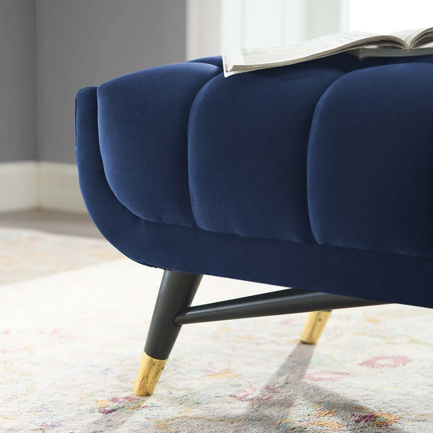 Other 47.5" Bench In Midnight Blue Velvet Upholstery