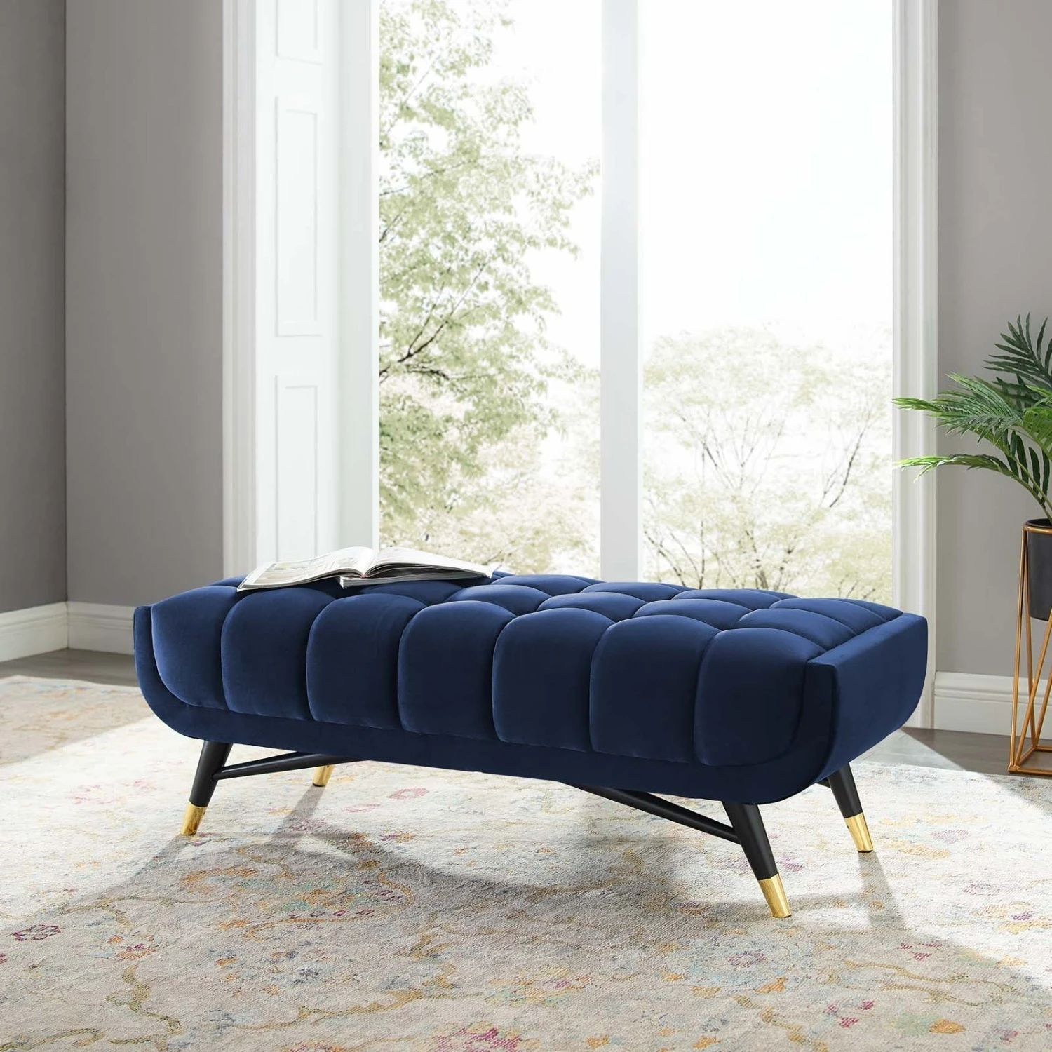 Other 47.5" Bench In Midnight Blue Velvet Upholstery - Image 8