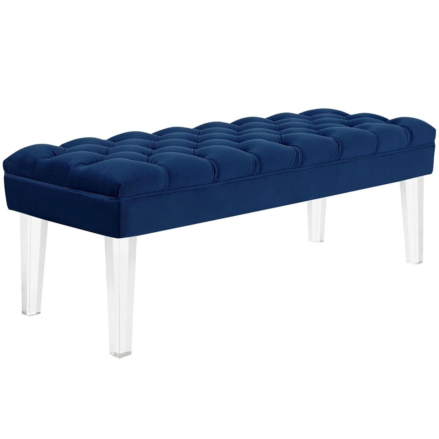 Other Bench In Navy Velvet Fabric W Clear Acrylic Legs - Image 6