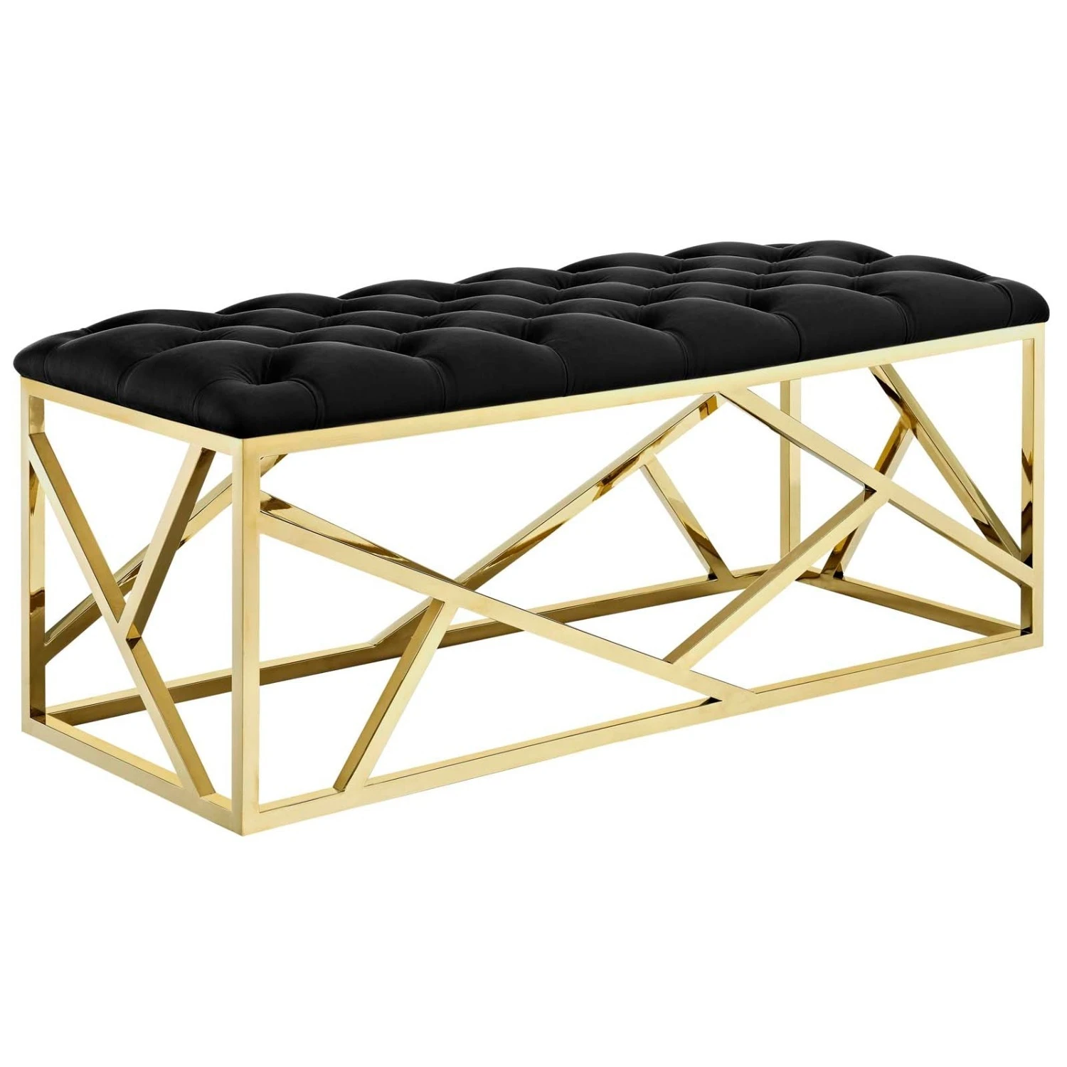 Other Bench In Tufted Black Velvet Polyester Fabric - Image 7