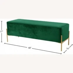 Bench In Green Velvet Upholstery & Gold Tone Base