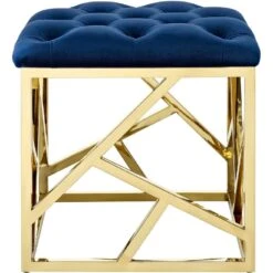 Other Ottoman In Navy Tufted Velvet & Gold Base Finish