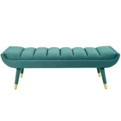 Other Modern Accent Bench In Channel Tufted Teal Velvet