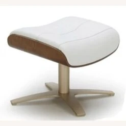 Other Ottoman In White Leather W/ Walnut Veneer