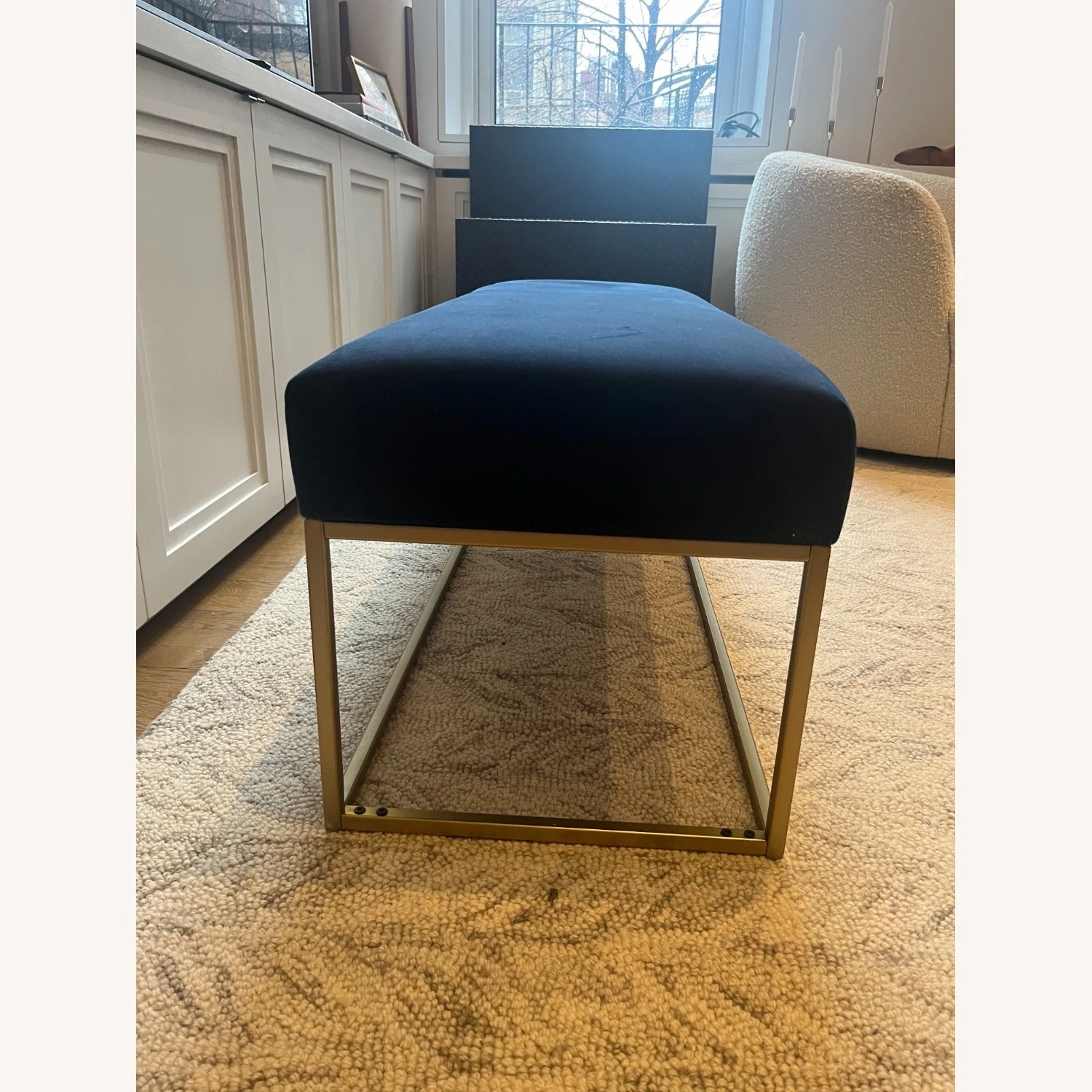 West Elm Ink Blue Performance Velvet Bench - Image 2