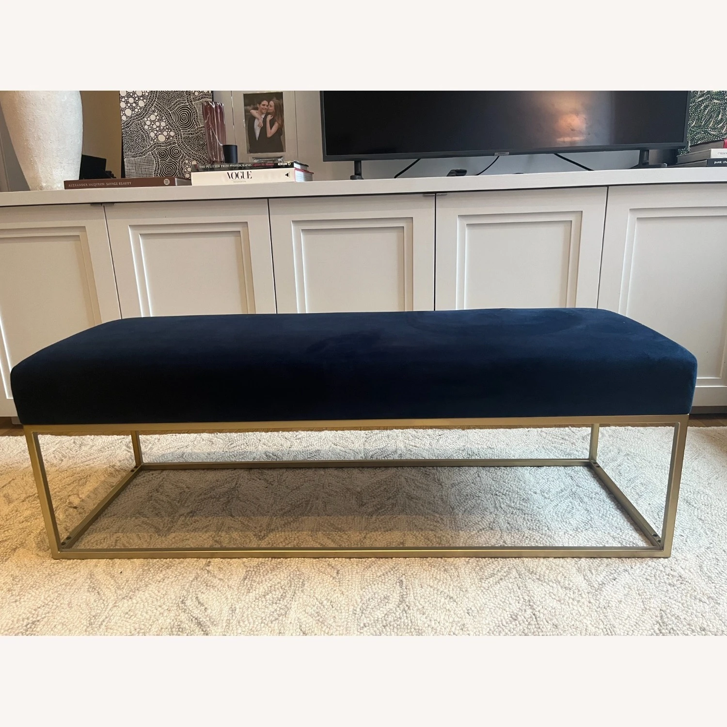 West Elm Ink Blue Performance Velvet Bench - Image 4