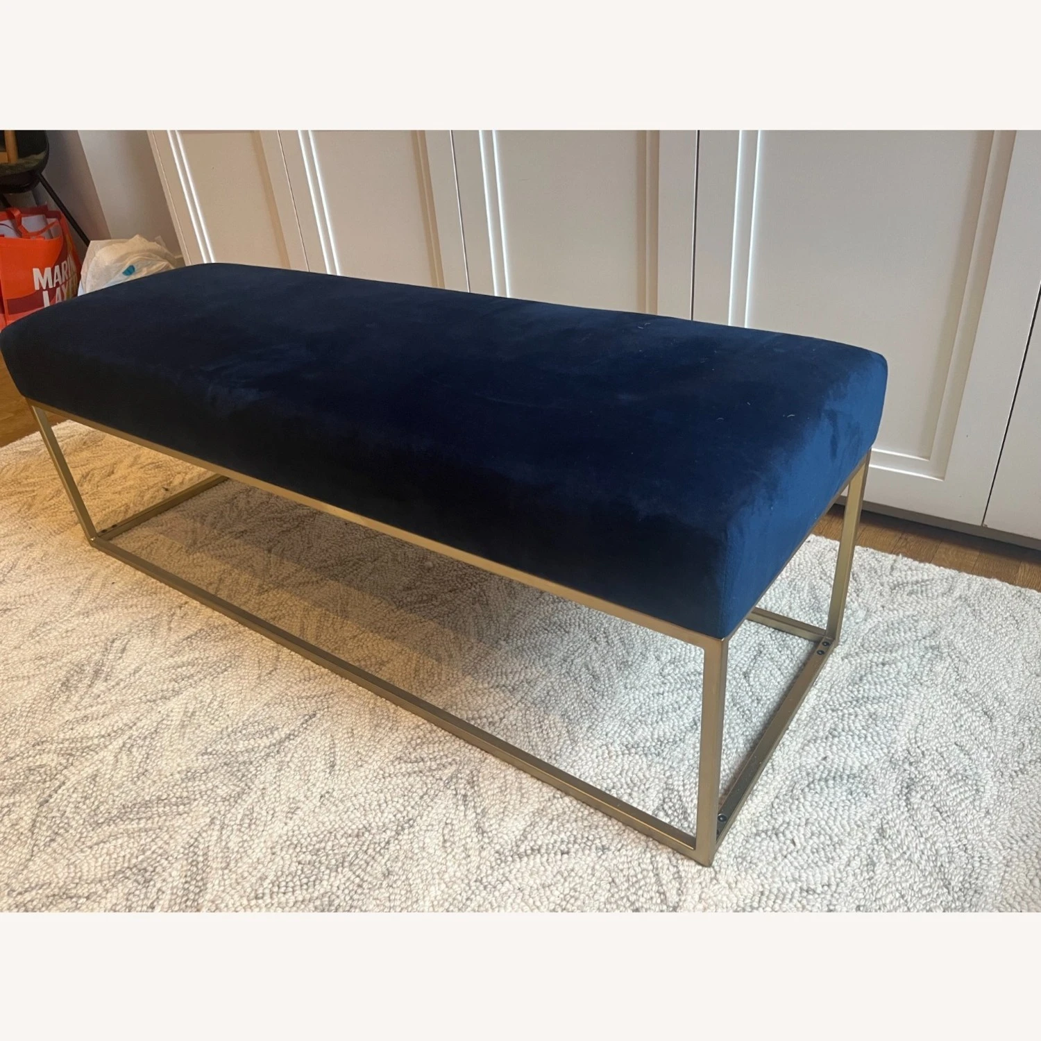West Elm Ink Blue Performance Velvet Bench - Image 5