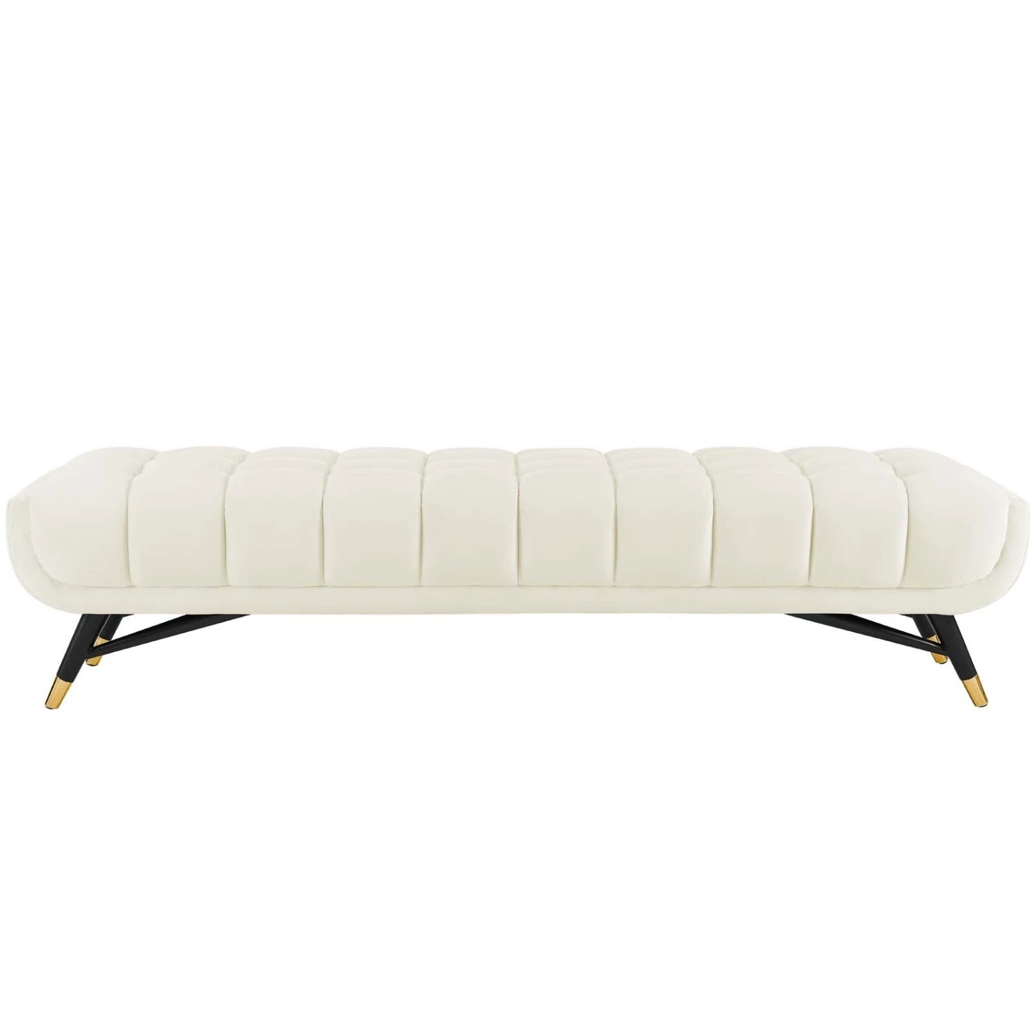 Other Bench In Ivory Velvet Fabric W/ Black Legs - Image 4