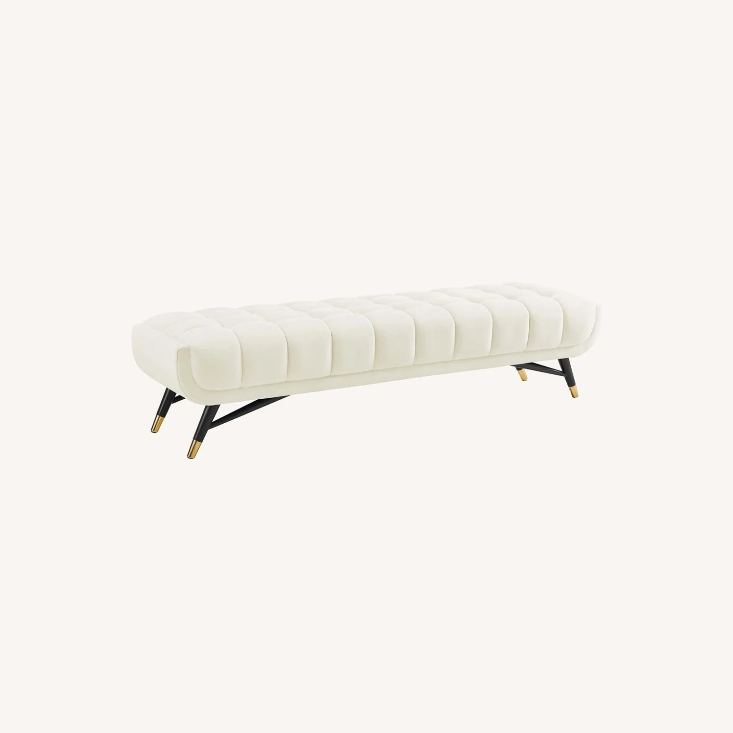 Other Bench In Ivory Velvet Fabric W/ Black Legs - Image 6