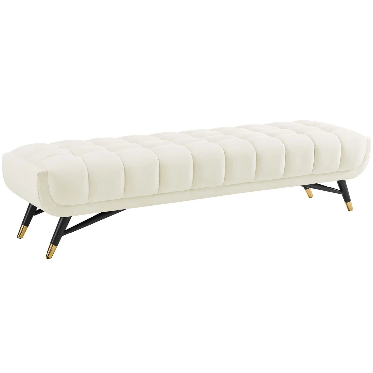 Other Bench In Ivory Velvet Fabric W/ Black Legs - Image 7