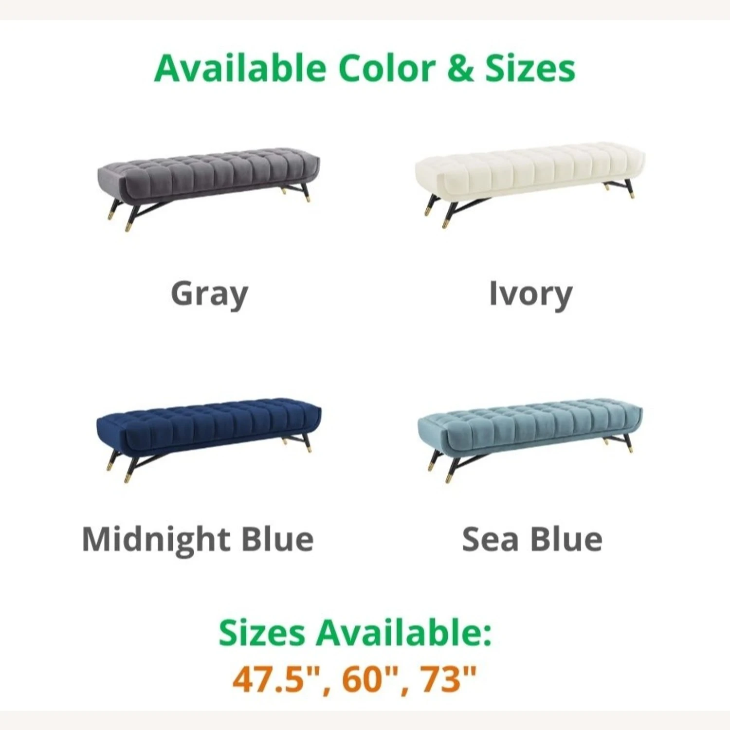 Other 47.5" Bench In Gray Velvet Polyester Upholstery - Image 10