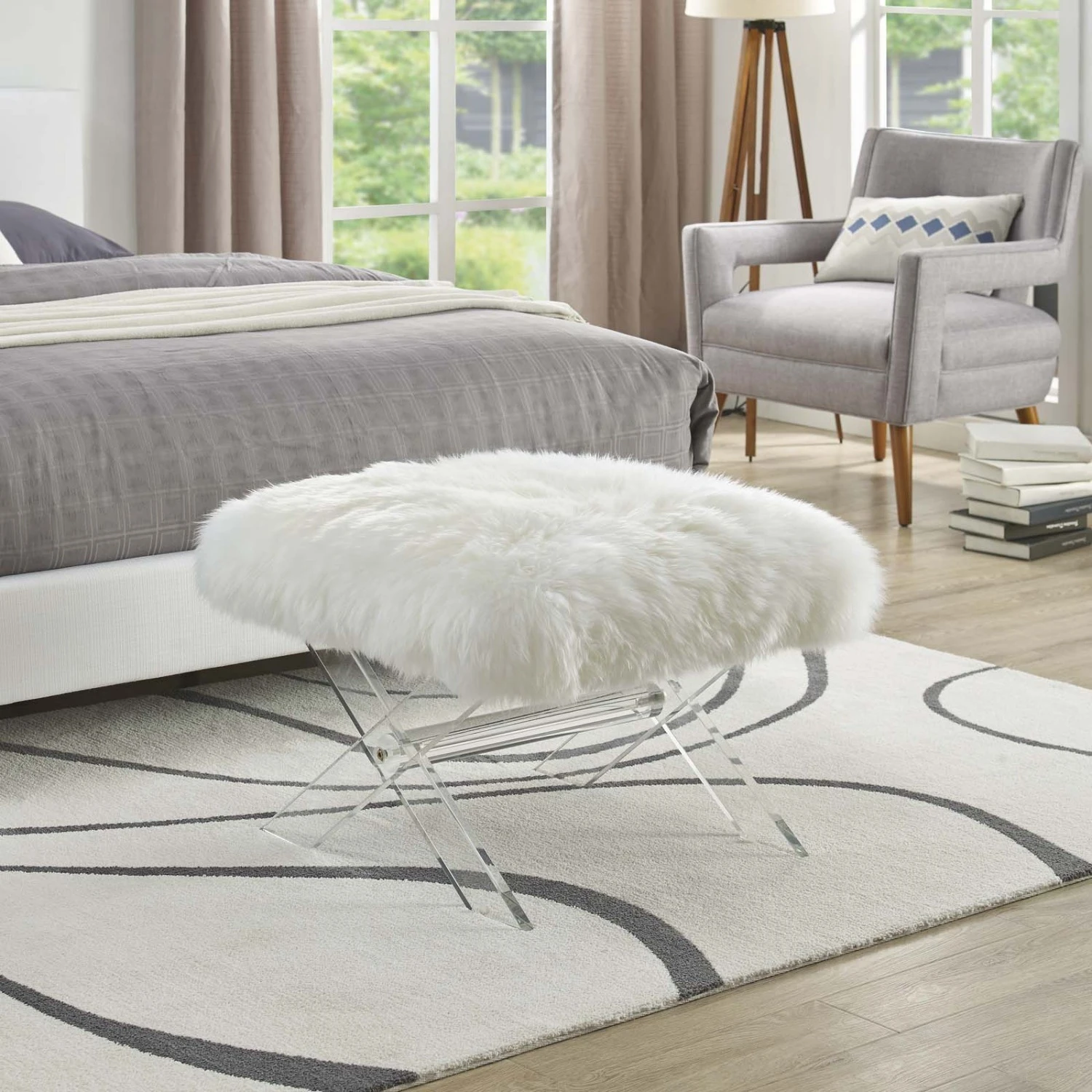 Other Bench In White Sheepskin & Clear Acrylic Base - Image 7