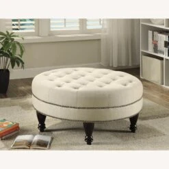 Other Round Ottoman In Oatmeal Linen-Like Fabric Finish