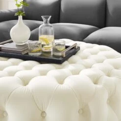 Other Round Ottoman In Ivory Performance Velvet