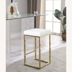 Other Counter Stool In White Faux Leather & Gold Base