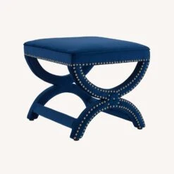 Other Ottoman In Navy Velvet Performace With Nailhead Trim