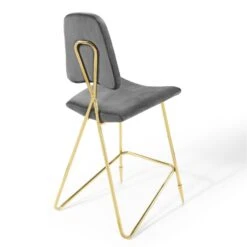 Other Bar Stool In Gray Velvet & Gold Steel Tripod Base