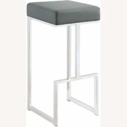 Other Bar Stool In Grey Faux Leather & Chrome Base