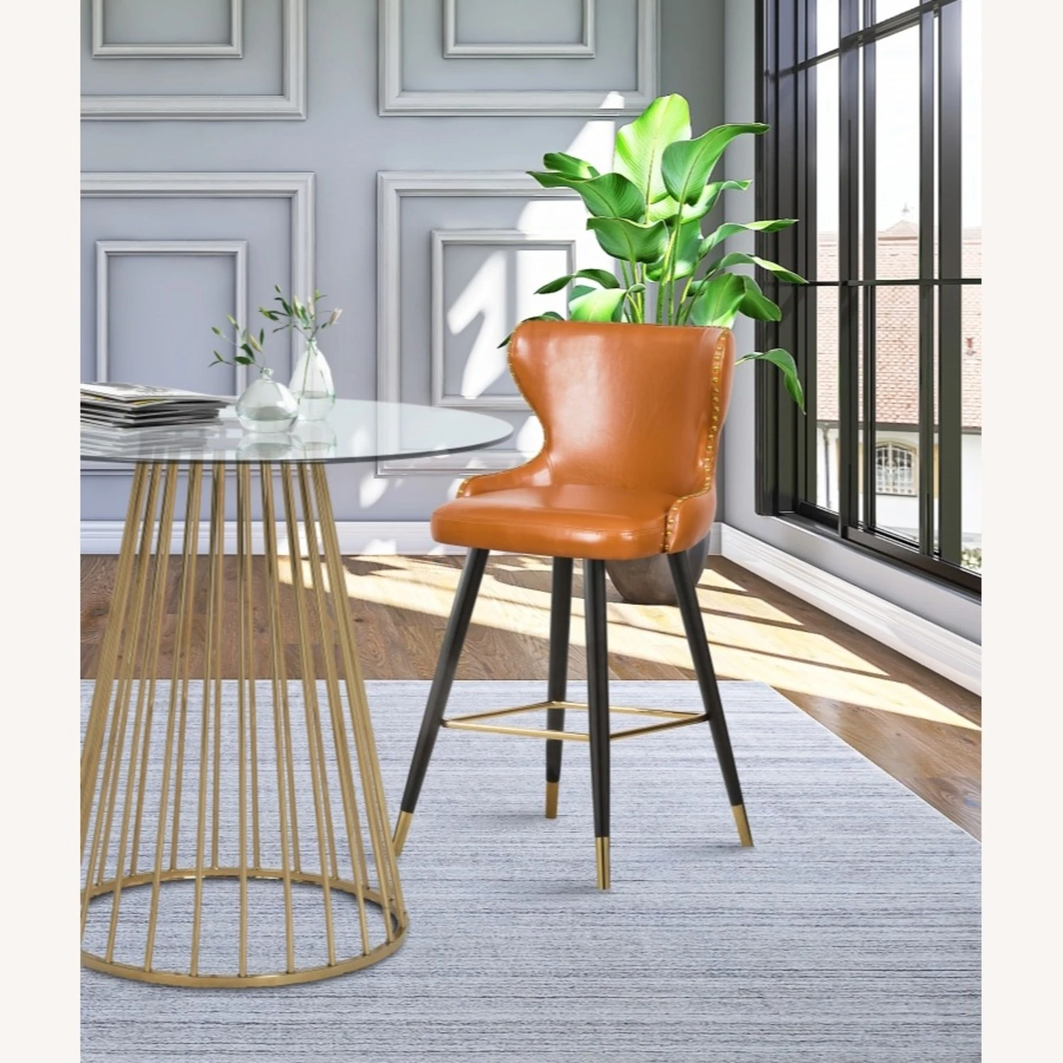 Other Bar Stool In Cognac Faux Leather & Espresso Legs - Image 2