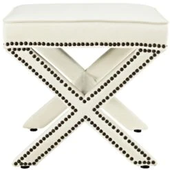 Other Ottoman/Bench In Ivory Velvet Fabric Finish