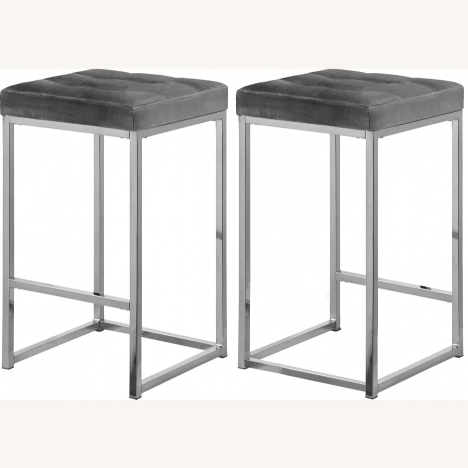 Other Counter Stool In Grey Velvet W/ Tufted Seat - Image 4