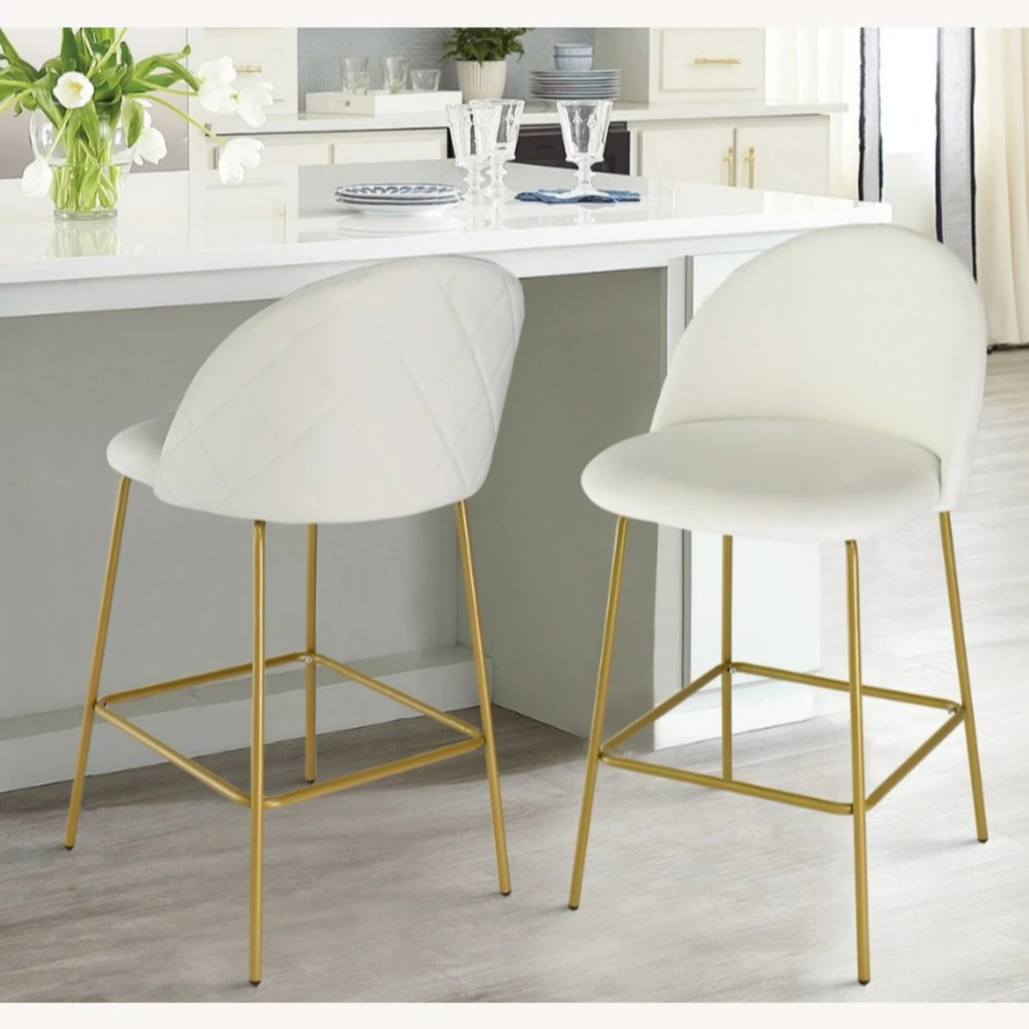 Velvet Diamond Quilted - White/Beige & Gold - Image 4