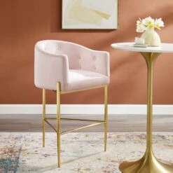 Other Bar Stool In Pink Velvet With Gold Tubular Frame