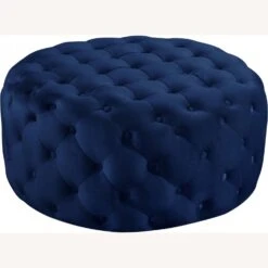 Other Round Ottoman In Navy Velvet W/ Button Tufting