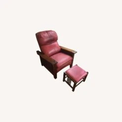 Stickley Red Leather Reclining Chair & Ottoman