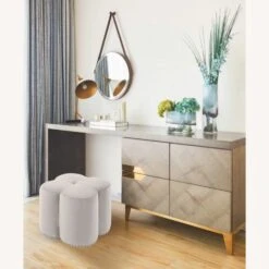 Other Ottoman In Clover-Shaped Cream Velvet Finish