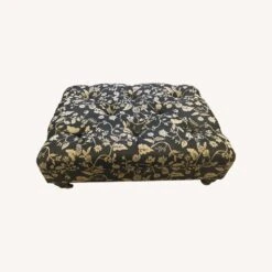 Ethan Allen Tufted Ottoman, Black And Gold Floral