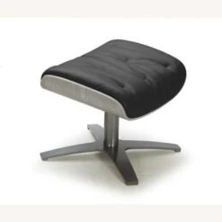 Other Ottoman In Black Leather W/ Grey Wood Veneer