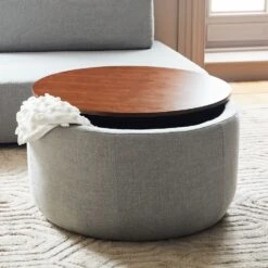 West Elm Upholstered Round Storage Ottoman