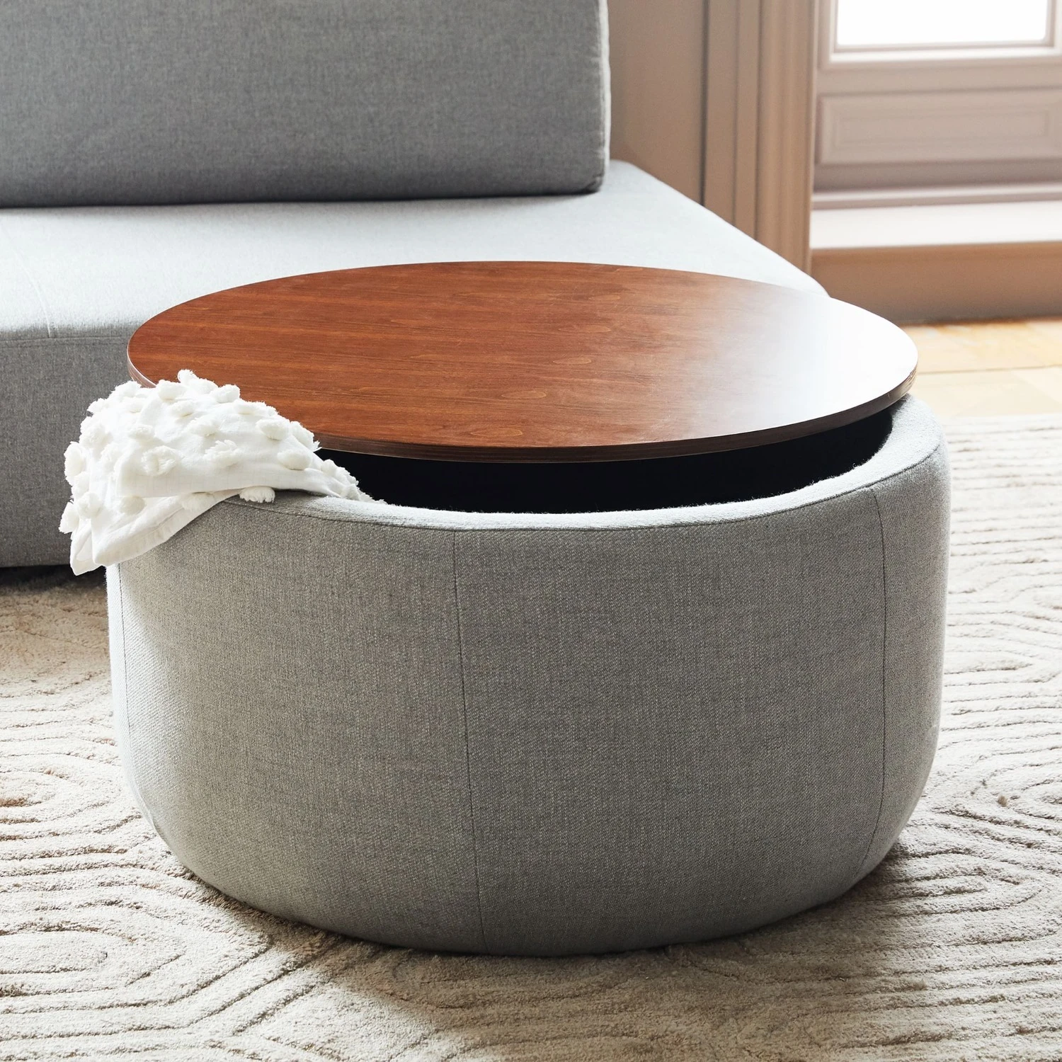 West Elm Upholstered Round Storage Ottoman
