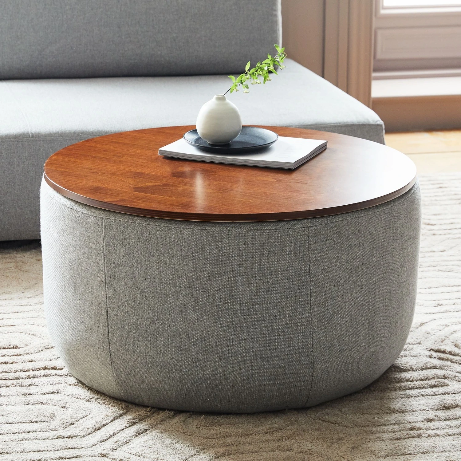 West Elm Upholstered Round Storage Ottoman - Image 3