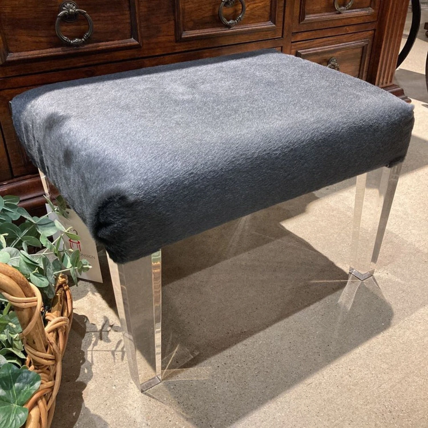Cowhide And Acrylic Footstool Ottomans - Image 2
