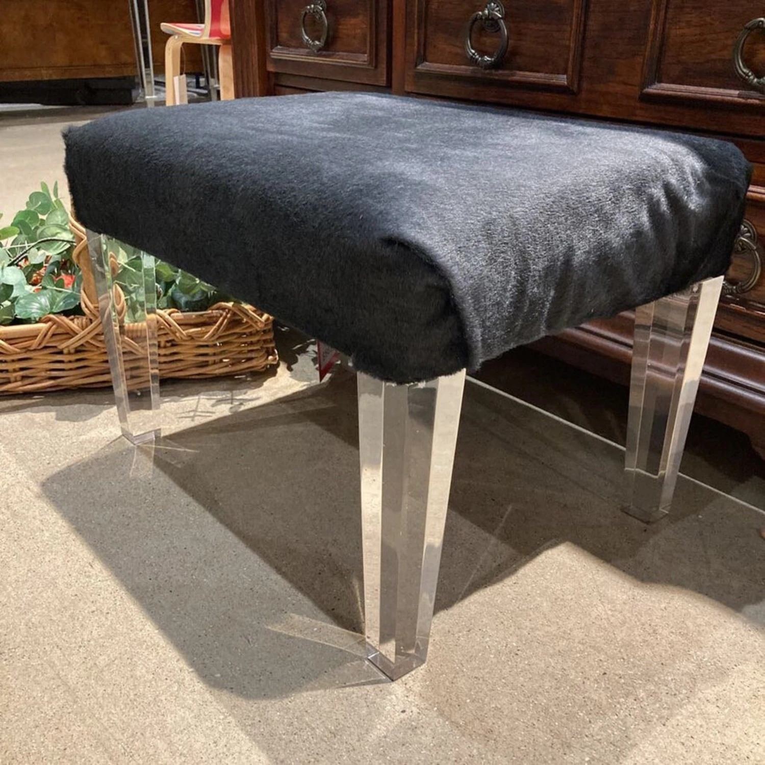 Cowhide And Acrylic Footstool Ottomans - Image 5