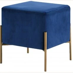 Other Ottoman In Navy Velvet W/ Square Pouf Design