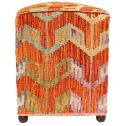 Rustic Darcey Handmade Kilim Upholstered Ottoman