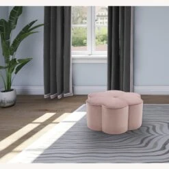 Other Ottoman In Flower-Shaped Pink Velvety Finish