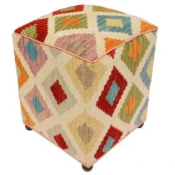 Eclectic Otis Handmade Kilim Upholstered Ottoman