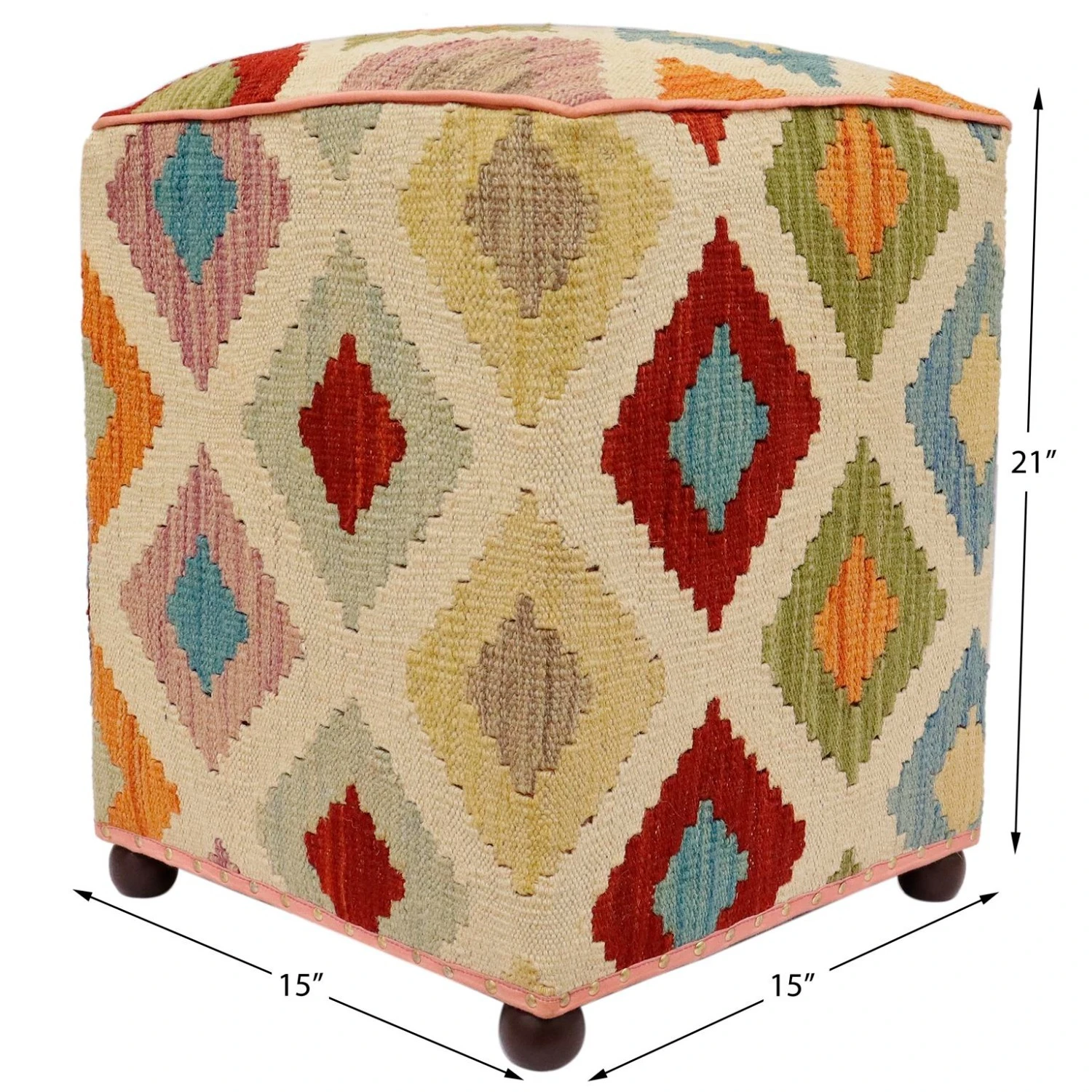 Eclectic Otis Handmade Kilim Upholstered Ottoman - Image 3
