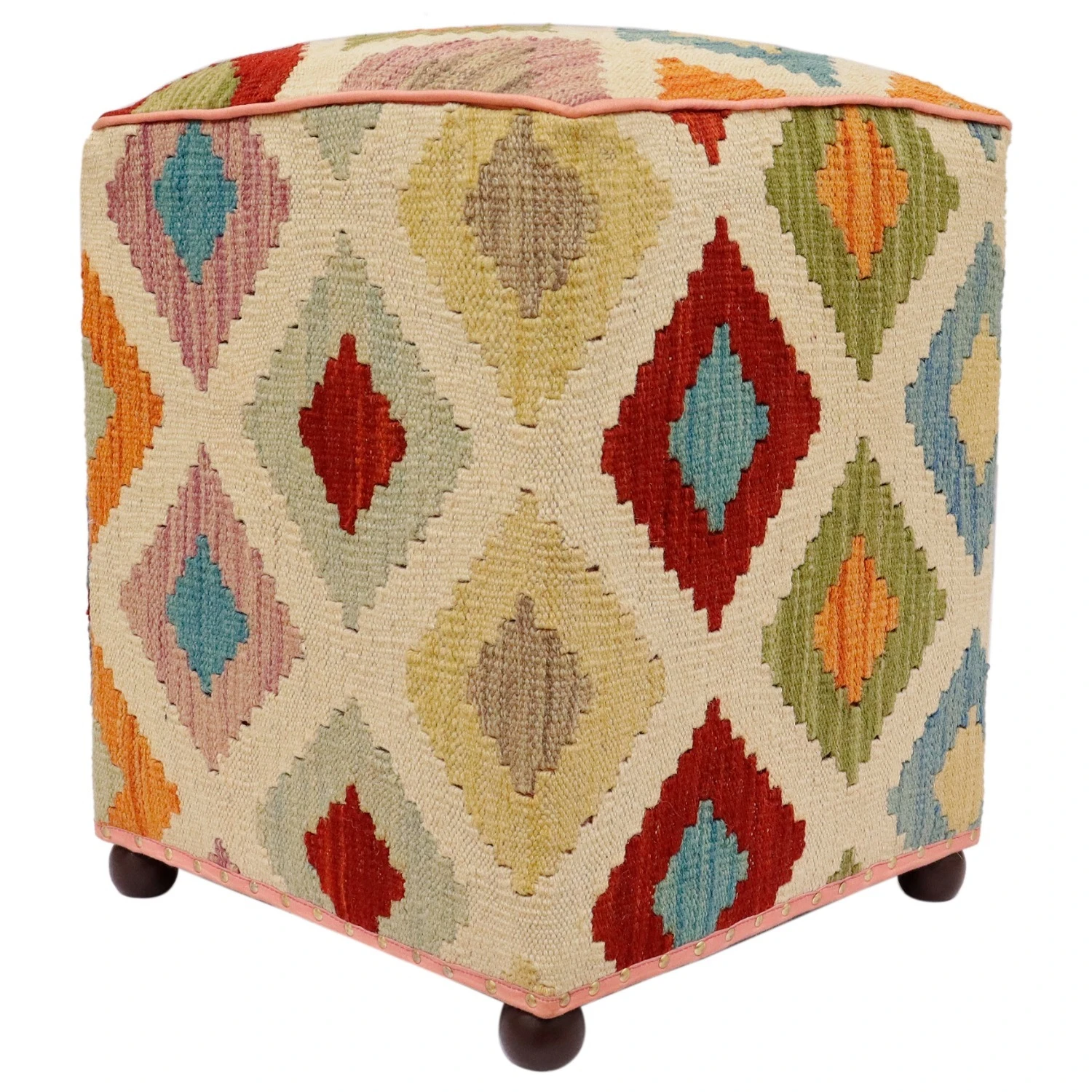 Eclectic Otis Handmade Kilim Upholstered Ottoman - Image 5
