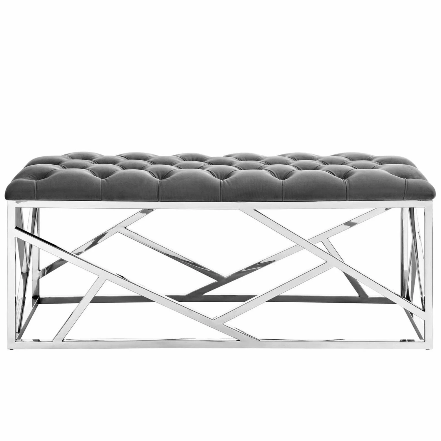 Other Modern Bench In Gray Tufted Velvet Fabric - Image 5