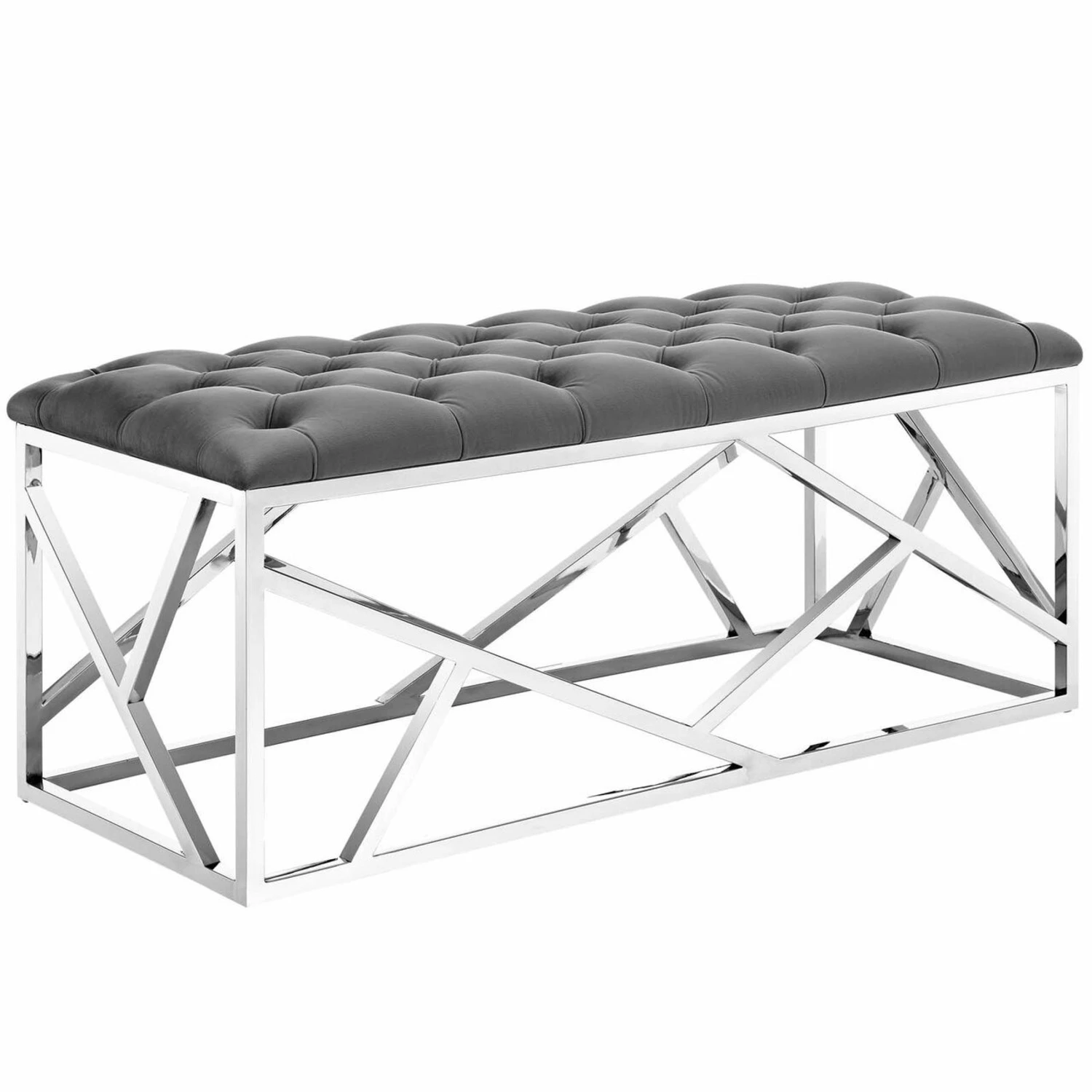 Other Modern Bench In Gray Tufted Velvet Fabric - Image 6