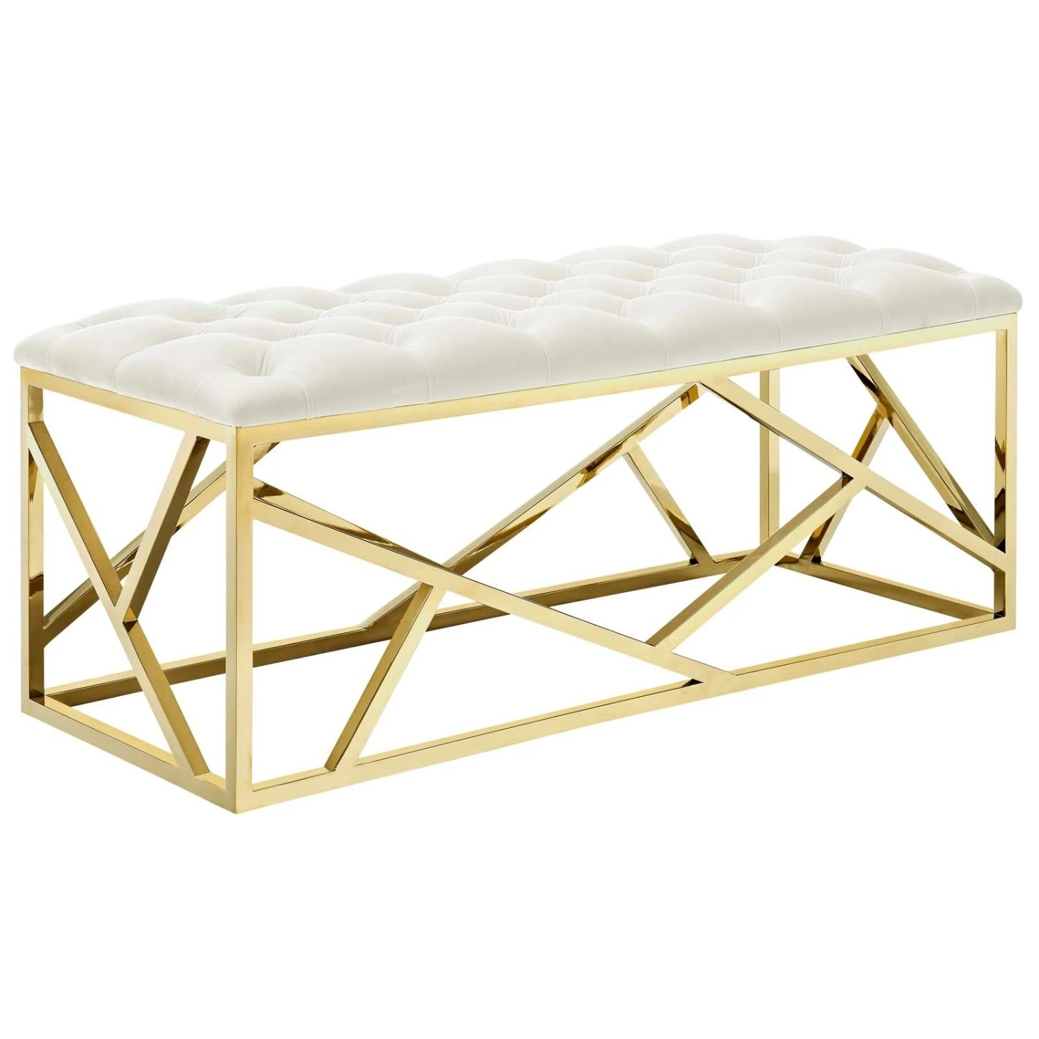Other Bench In Tufted Ivory Velvet Polyester Fabric - Image 2