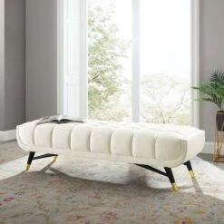 Other 60" Bench In Ivory Velvet With Black Legs Finish
